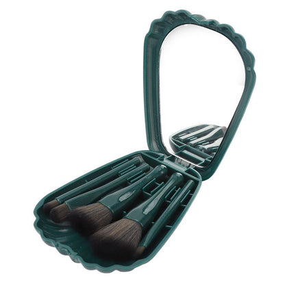 5 Pcs Soft Bristle Makeup Brush Set with Travel-Friendly Mirror Case