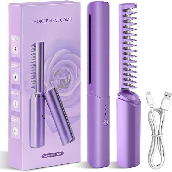 Meneflix Portable Mini Cordless Hair Straightener – Rechargeable Hot Comb