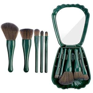 5 Pcs Soft Bristle Makeup Brush Set with Travel-Friendly Mirror Case