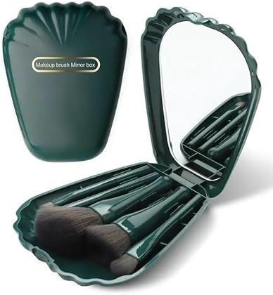 5 Pcs Soft Bristle Makeup Brush Set with Travel-Friendly Mirror Case